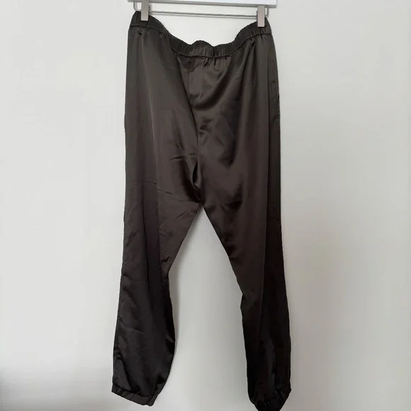 Olive Green Satin Joggers - Picture 2 of 3